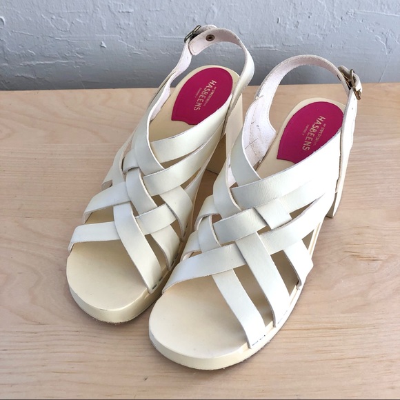 Swedish Hasbeens Vivi Caged Crisscross Leather Block Heel Clogs - Picture 4 of 15